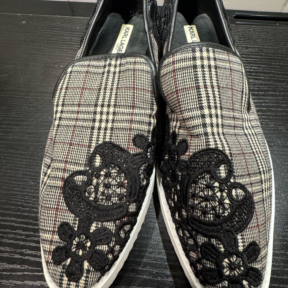 Karl Lagerfeld Black and White Slip-On Shoes